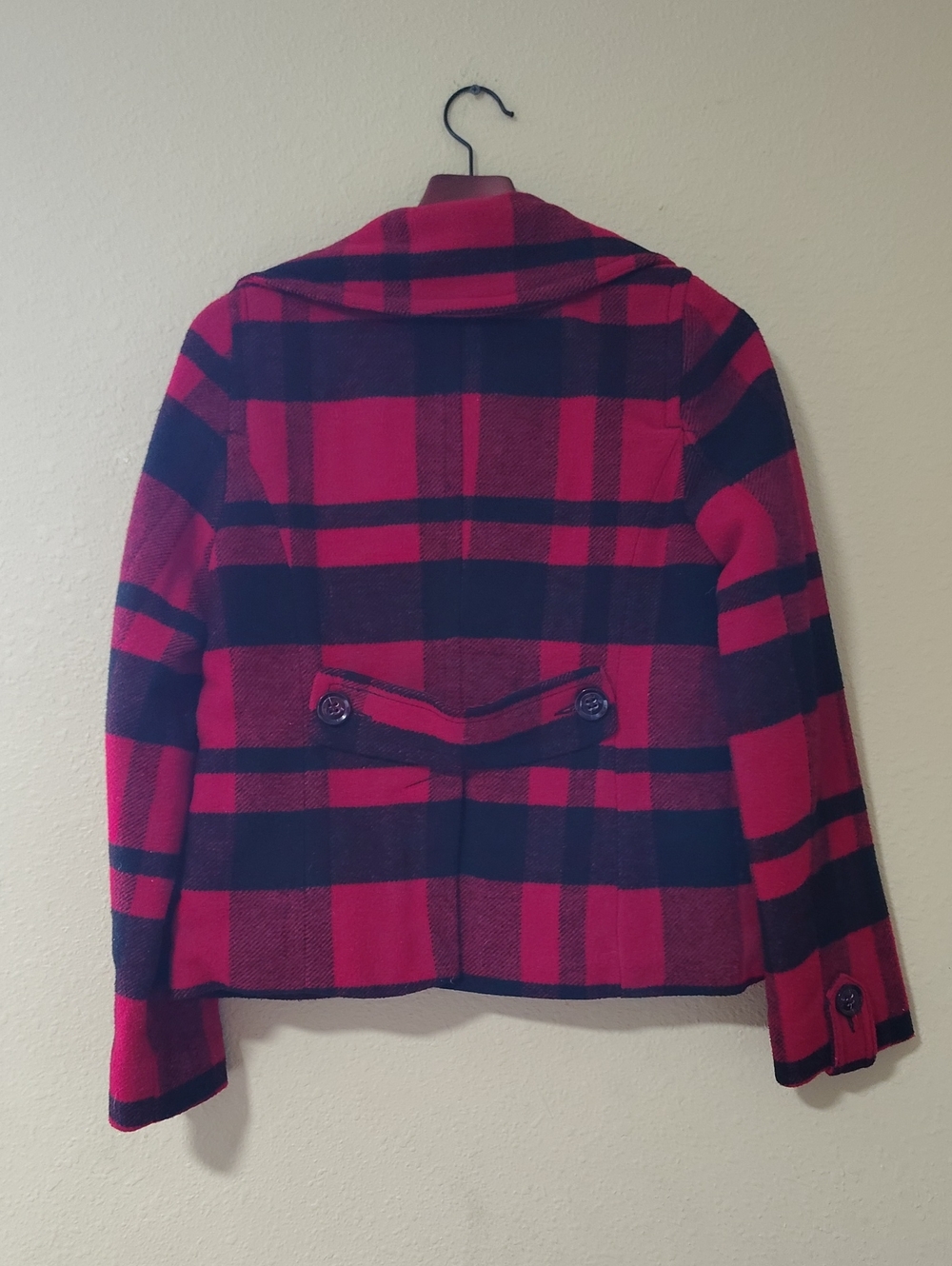 American Eagle Wool Blend Double Breasted Buffalo Plaid Pea Coat Size M Y2K - Picture 6 of 16